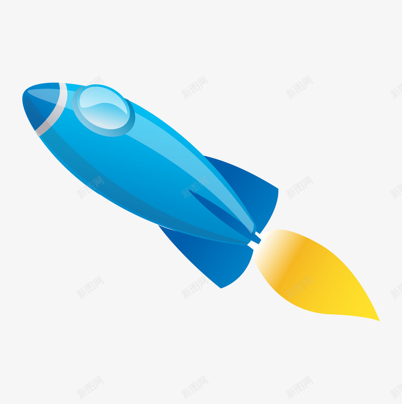 卡通手绘蓝色的火箭png免抠素材_新图网 https://ixintu.com 创意 动漫动画 卡通火箭 手绘 简约 蓝色的火箭