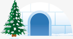 蓝色冰屋蓝色冬季圣诞树冰屋高清图片