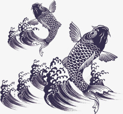 青花纹装饰鱼图案高清图片