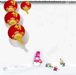 黄色雪人雪地里玩耍的小孩高清图片