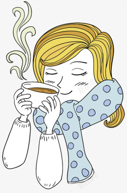 装饰插图女孩冬日喝咖啡素材