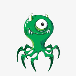 绿色章鱼免抠Q版卡通小怪兽高清图片
