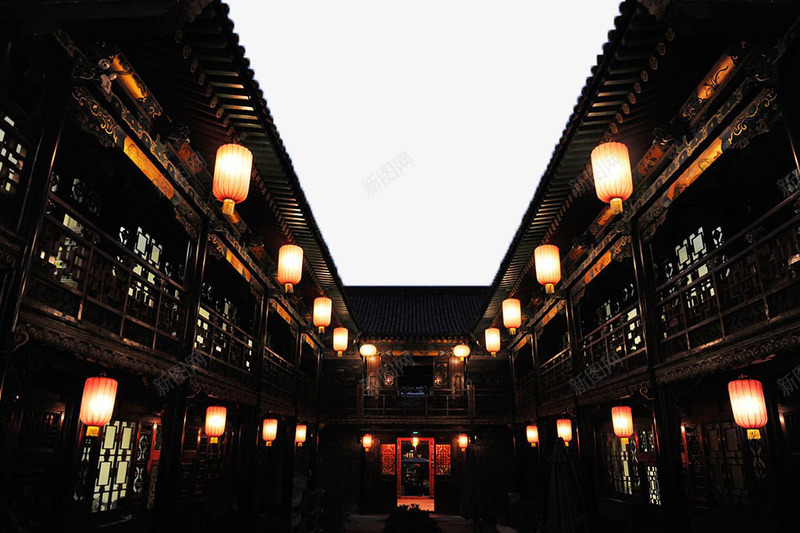 中国新年夜景png免抠素材_新图网 https://ixintu.com 中国风 古建筑 建筑 灯笼 院子