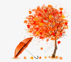 秋天雨伞手绘枫叶高清图片