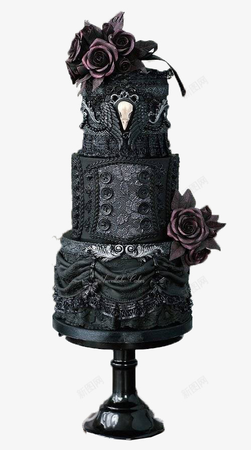 哥特黑玫瑰蛋糕png免抠素材_新图网 https://ixintu.com 创意 哥特 暗黑系 蛋糕 黑玫瑰