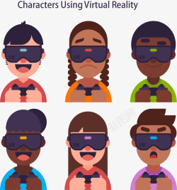 6款戴VR头显的人物头像矢量图素材