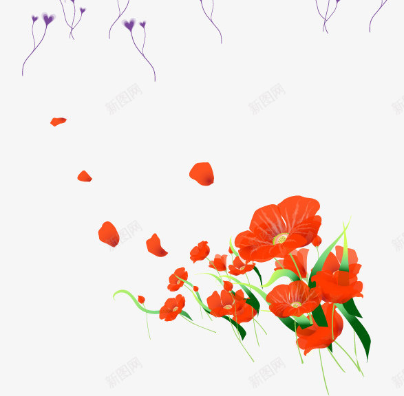 插画小红花png免抠素材_新图网 https://ixintu.com 小红花 红色花朵 花朵 飘落的花朵