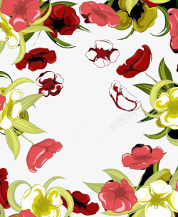 十里春风深色花朵装饰边框素材