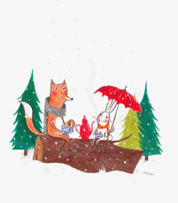狐狸喝茶兔子和狐狸喝茶高清图片