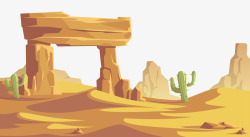 手绘景色背景沙漠景色插画矢量图高清图片