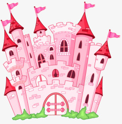 粉红色的城堡建筑红旗素材