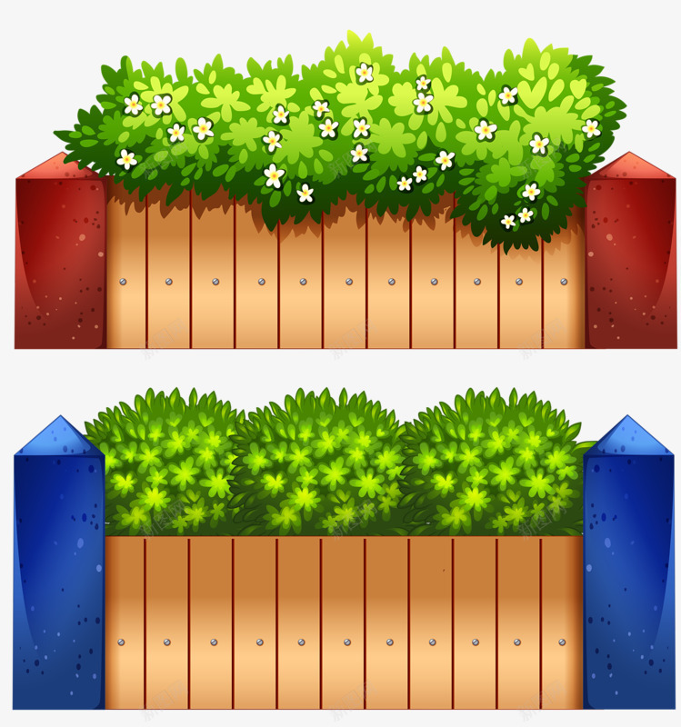 篱笆上的小花png免抠素材_新图网 https://ixintu.com 带花 手绘 木板 绿色