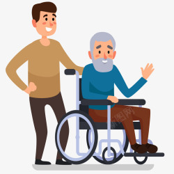 护工和坐轮椅老人插画关爱老人插画矢量图高清图片