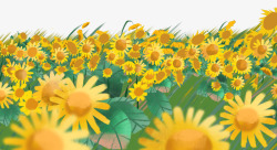 花园免费png图片手绘装饰插图水彩插画向日葵花园高清图片