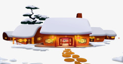 卡通手绘中国风冬天的雪房子素材