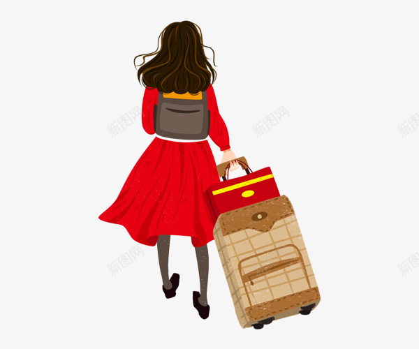 卡通手绘拎着行李箱的人psd免抠素材_新图网 https://ixintu.com 卡通手绘拎着行李箱的人 回家的女孩 拎着行李箱的女孩 行李箱