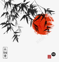 日本绘画水墨山水竹子国画高清图片