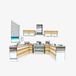 厨房橱柜设计图简笔彩绘厨房高清图片