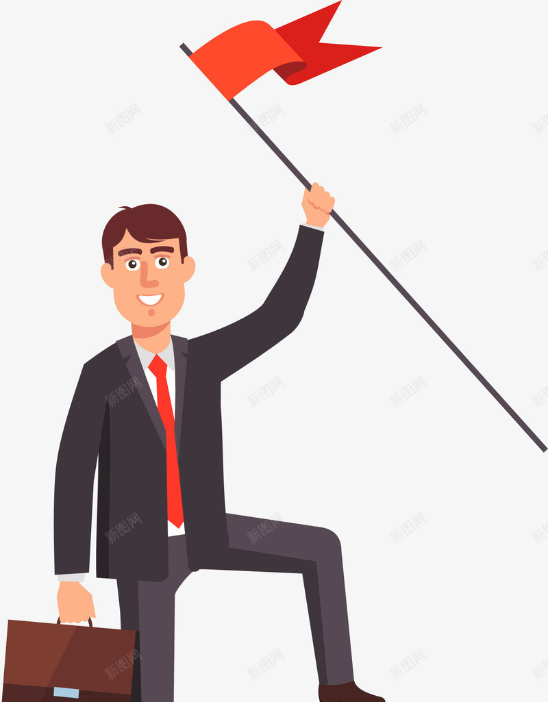 举着红旗的职场男人png免抠素材_新图网 https://ixintu.com 中年男人 举着红旗 开心 登顶 职场人物 职场男人