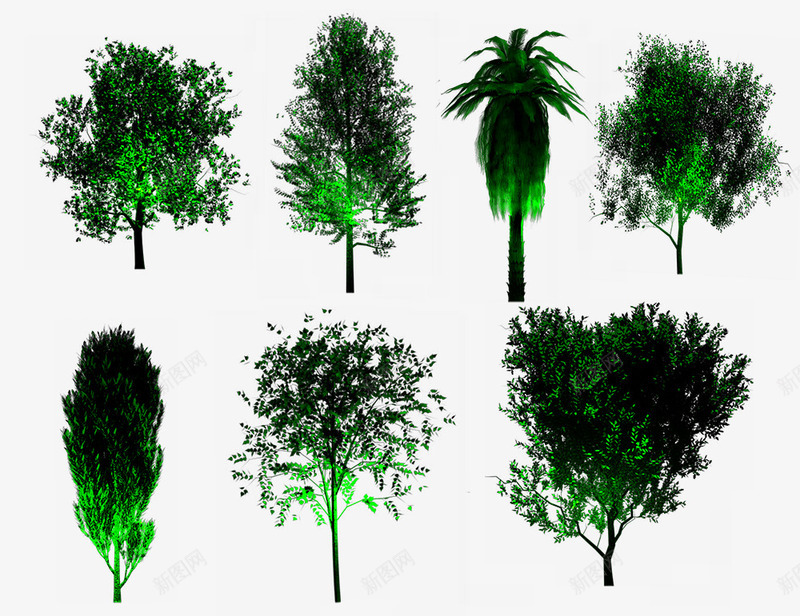 灯光照树png免抠素材_新图网 https://ixintu.com 夜晚 树叶 照明树 绿树