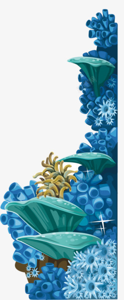 手绘海底水草植物蓝色植物高清图片
