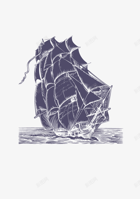 手绘精致的帆船钢笔画png免抠素材_新图网 https://ixintu.com 手绘 海上 精致的帆船 钢笔画