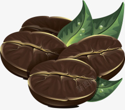 咖啡豆插画咖啡豆和绿叶插画高清图片