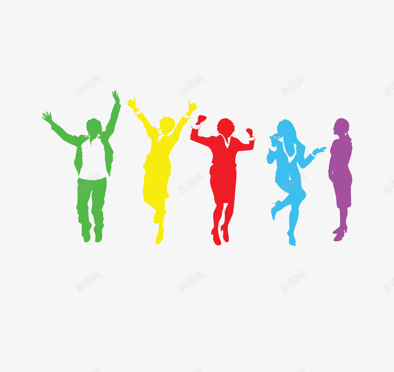 彩色舞动的人物剪影png免抠素材_新图网 https://ixintu.com 五颜六色 人物剪影 开心的人 彩色 愉快 舞动的人 跳动 跳舞