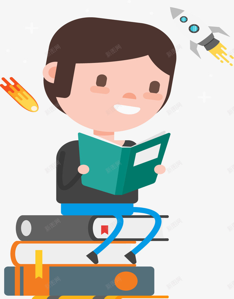 在看书的男孩矢量图eps免抠素材_新图网 https://ixintu.com 书籍 火箭 看书 矢量素材 阅读 矢量图