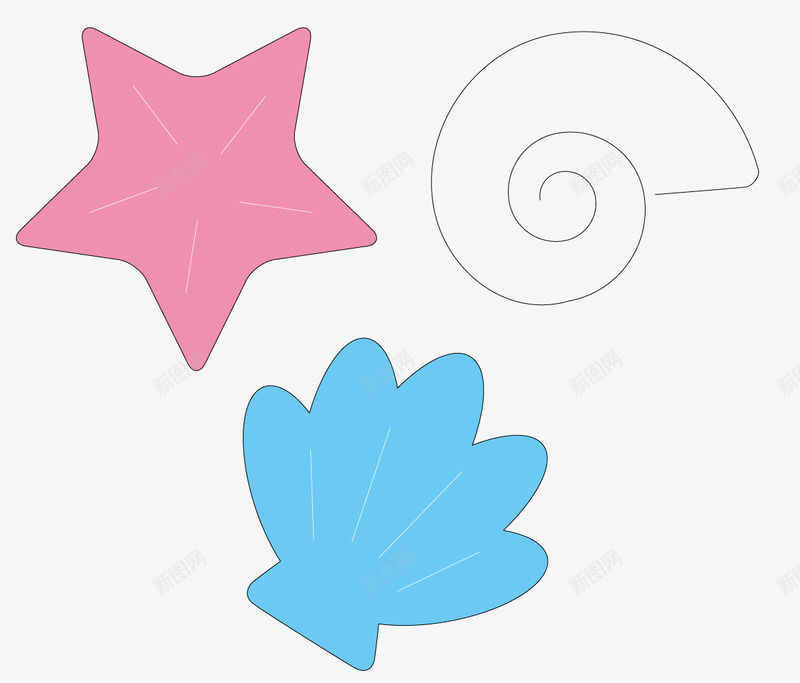 海洋生物png免抠素材_新图网 https://ixintu.com 卡通 可爱 海星 矢量素材 粉色 蓝色 蜗牛 贝壳