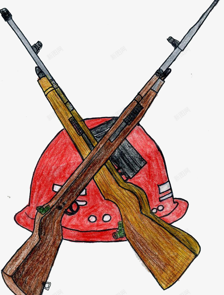 红色双枪png免抠素材_新图网 https://ixintu.com 卡通 彩绘 手枪 手绘 红色