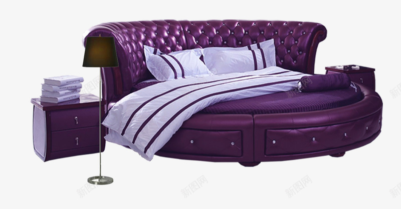 紫色软床png免抠素材_新图网 https://ixintu.com 书 家居 家装 紫色床头柜 舒适家居 落地灯