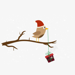 矢量圣诞节小鸟圣诞节一只可爱小鸟叼着礼物矢量图高清图片