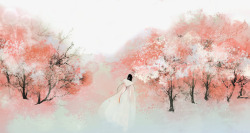 彩色的樱花唯美古风手绘插画高清图片