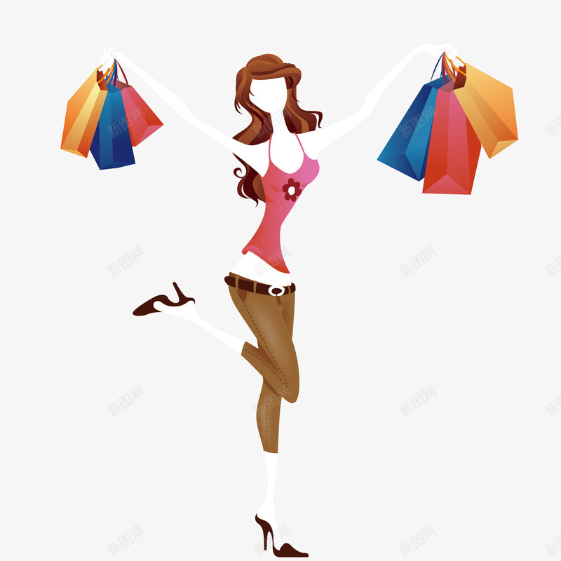 开心购物的美女png免抠素材_新图网 https://ixintu.com 买东西 剪影 女的 提很多购物袋 购物很开心