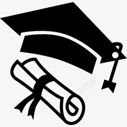 学士学帽博士帽和毕业证书图标高清图片