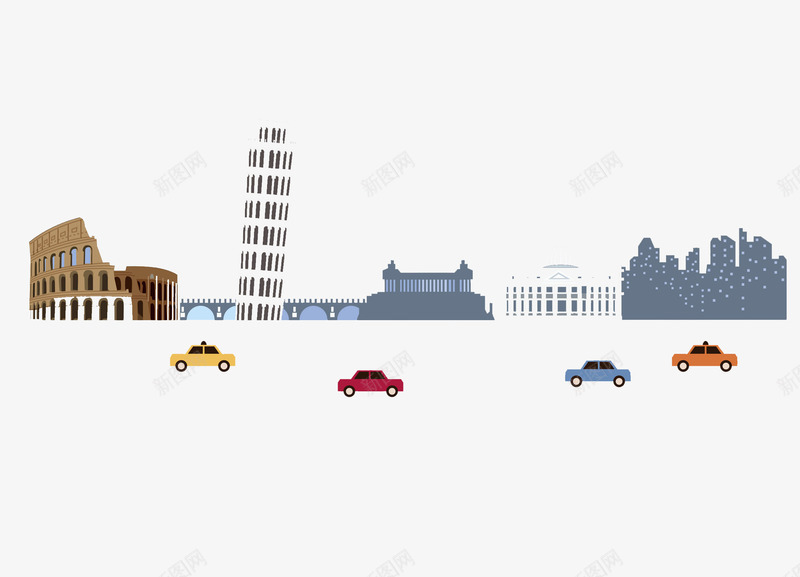 世界著名建筑png免抠素材_新图网 https://ixintu.com 小汽车 景点 比萨斜塔 罗马比兽场 美国白宫 著名景区