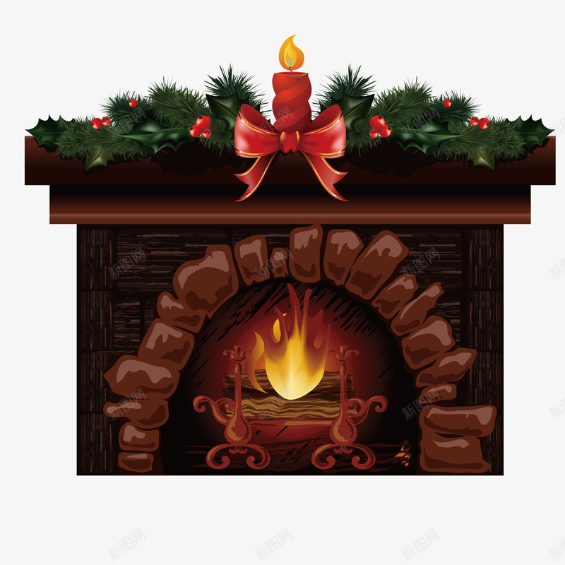 圣诞火炉png免抠素材_新图网 https://ixintu.com 欧式火炉 火鸡 精致蜡烛 红砖头