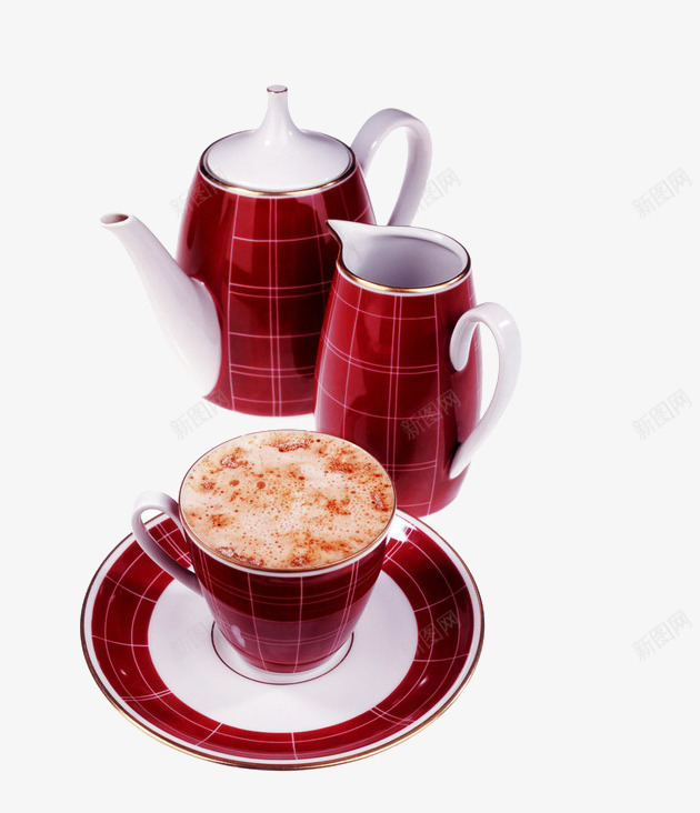 下午茶咖啡png免抠素材_新图网 https://ixintu.com 精致 红格子 茶具 西式