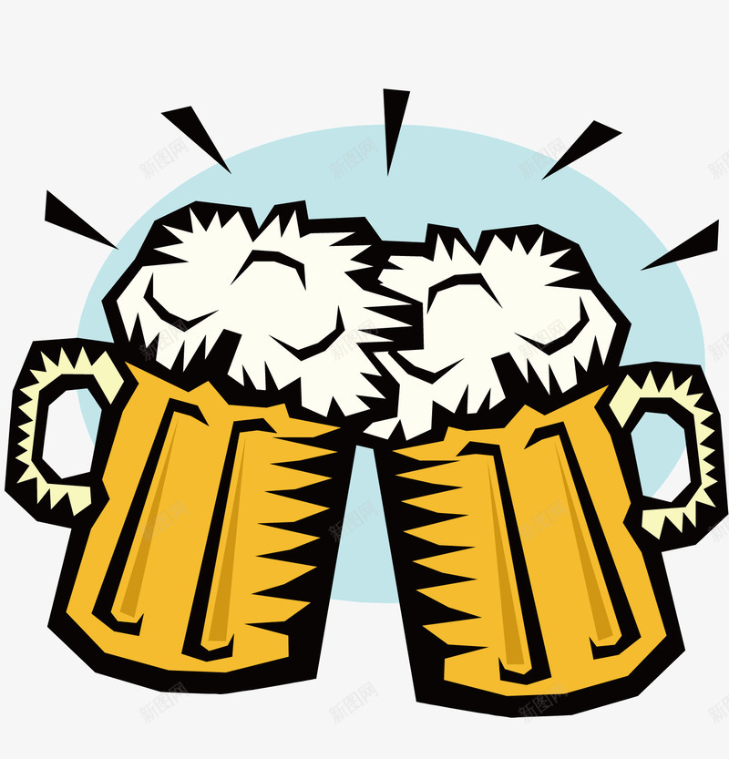 两杯大啤酒png免抠素材_新图网 https://ixintu.com 啤酒碰杯 啤酒节 夏日啤酒节 夜市 扎啤 酒吧 酒杯 酒水