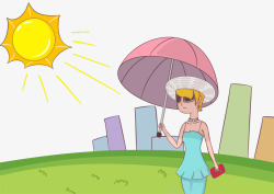 卡通插画撑伞遮阳的女士素材