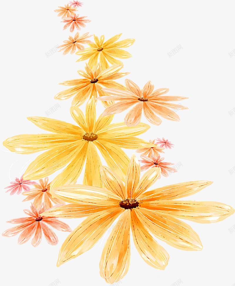 手绘黄色花朵造型png免抠素材_新图网 https://ixintu.com 花朵 设计 造型 黄色