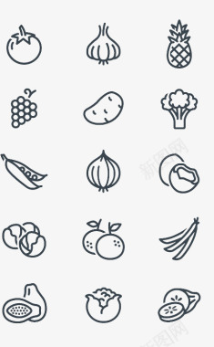 线条简笔画水果蔬菜图标图标