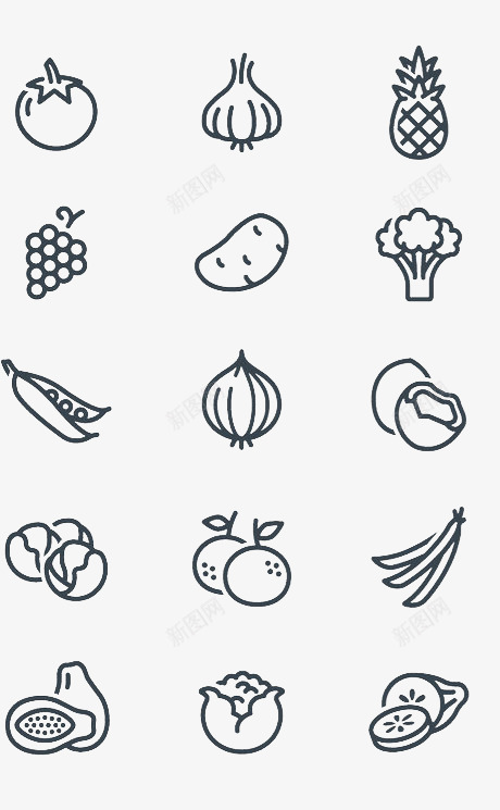 线条简笔画水果蔬菜图标png_新图网 https://ixintu.com 水果 简笔 线条 菜类图片 蔬菜