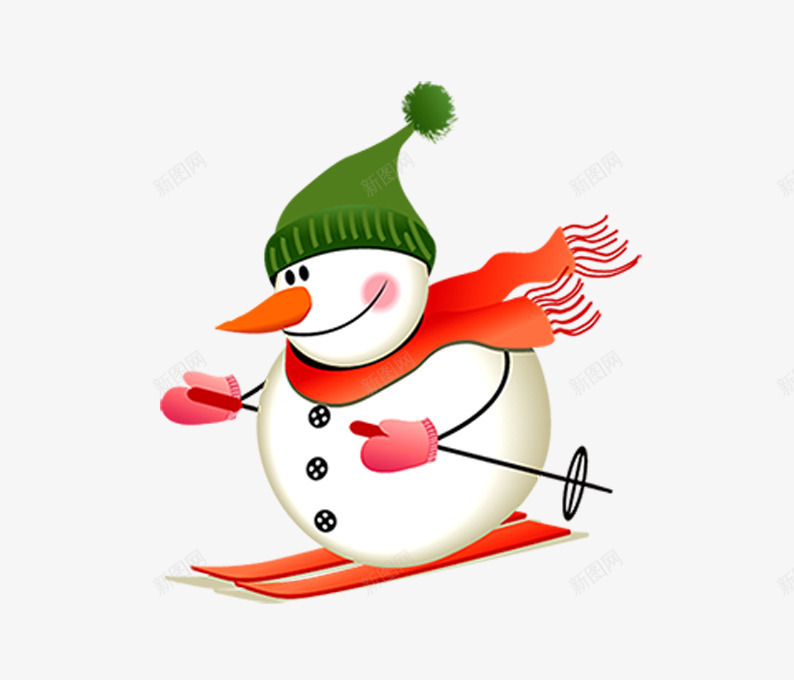 滑雪的雪人png免抠素材_新图网 https://ixintu.com 下雪 冬天 围巾 帽子 滑雪 白色 红色 绿色 雪人 雪球 雪花
