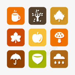 枫叶与蘑菇图片9款方形秋季元素图标矢量图高清图片