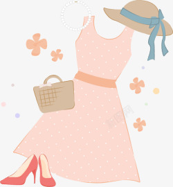 购物女王粉色美丽草帽长裙高清图片