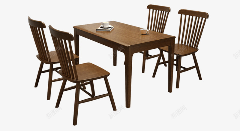 四人座木质餐桌png免抠素材_新图网 https://ixintu.com 产品实物 实木家具 餐厅家具 餐桌 餐椅