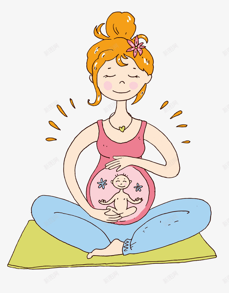 卡通手绘孕妇瑜伽png免抠素材_新图网 https://ixintu.com 健身 卡通 孕妇 安胎 手绘 瑜伽 锻炼 静坐