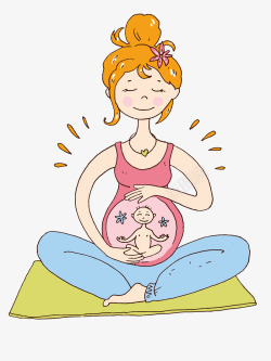 静坐瑜伽卡通手绘孕妇瑜伽高清图片